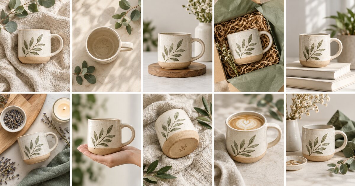 Collage of Etsy listing photo types arranged around a handmade product