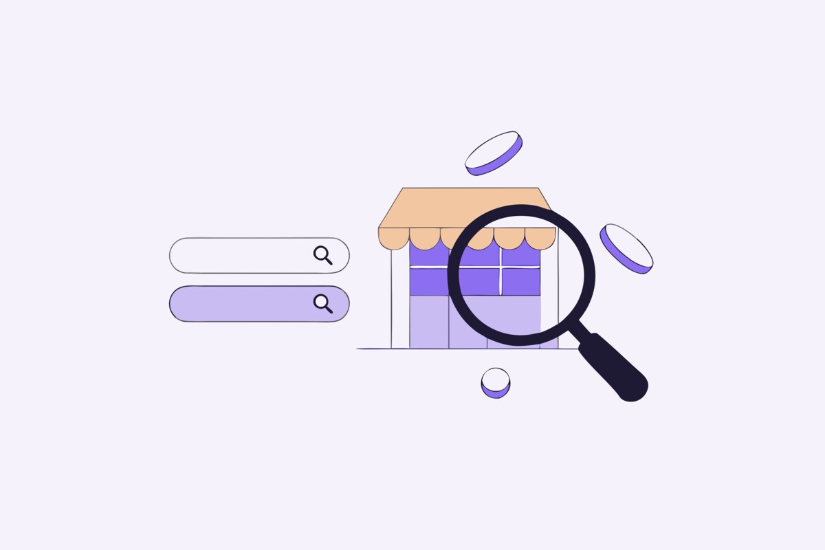 Search engine optimization concept with magnifying glass over Etsy marketplace