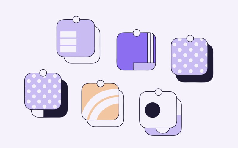 Creative mood board with colorful pin designs and branding elements