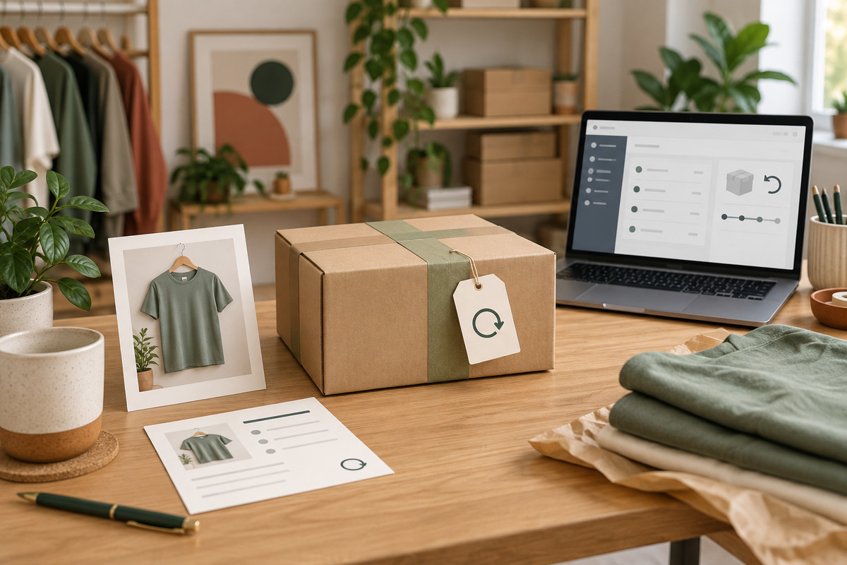 Organized ecommerce returns workflow with a POD parcel and laptop