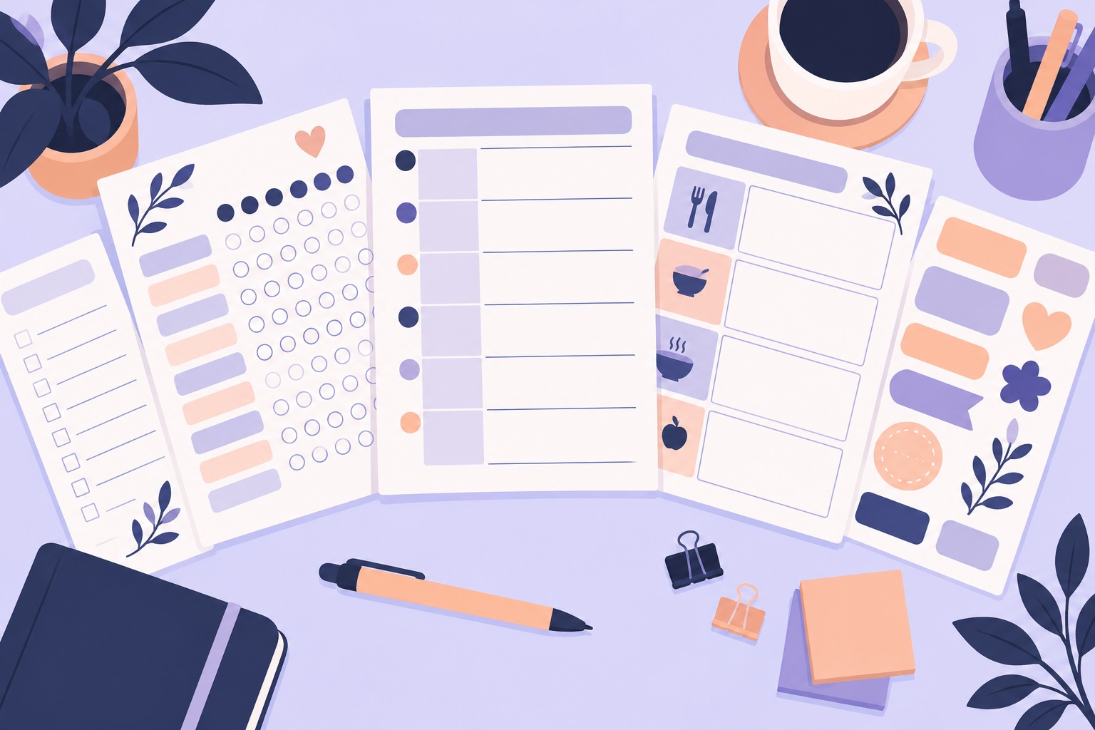 Curated printable bundle with planner and tracker pages