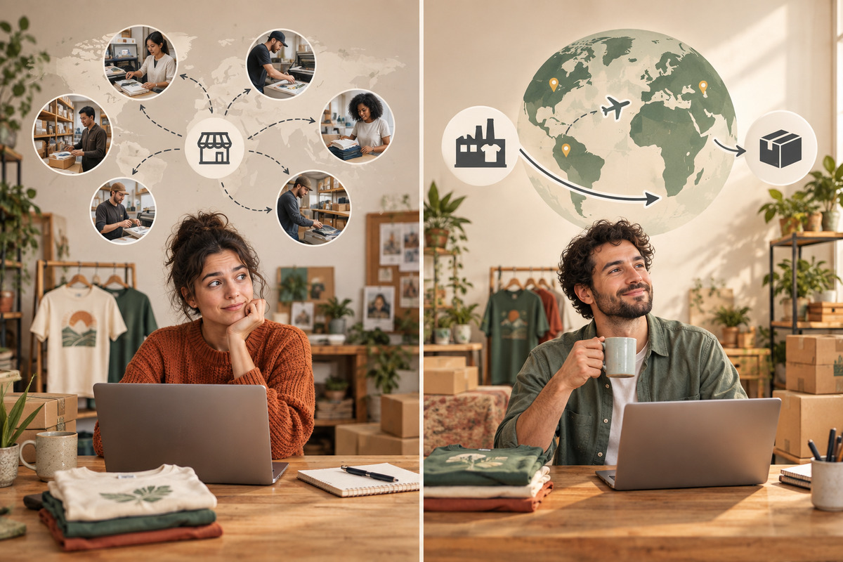 Two print on demand fulfillment workflows compared in a creator studio